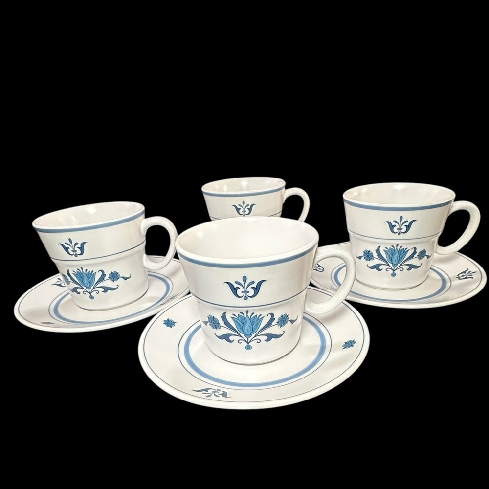Noritake Blue Haven Progression China Coffee Mugs & 6" Saucers Set of 4